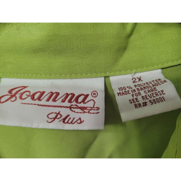 Joanna Plus 2X Button-Up Bright Green Blouse 3/4 Sleeve Collared Neck Lightweigh - Picture 3 of 8